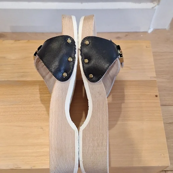 Nearly new vtg Dr Scholls original Black Leather Wood sz 7 - Picture 6 of 12